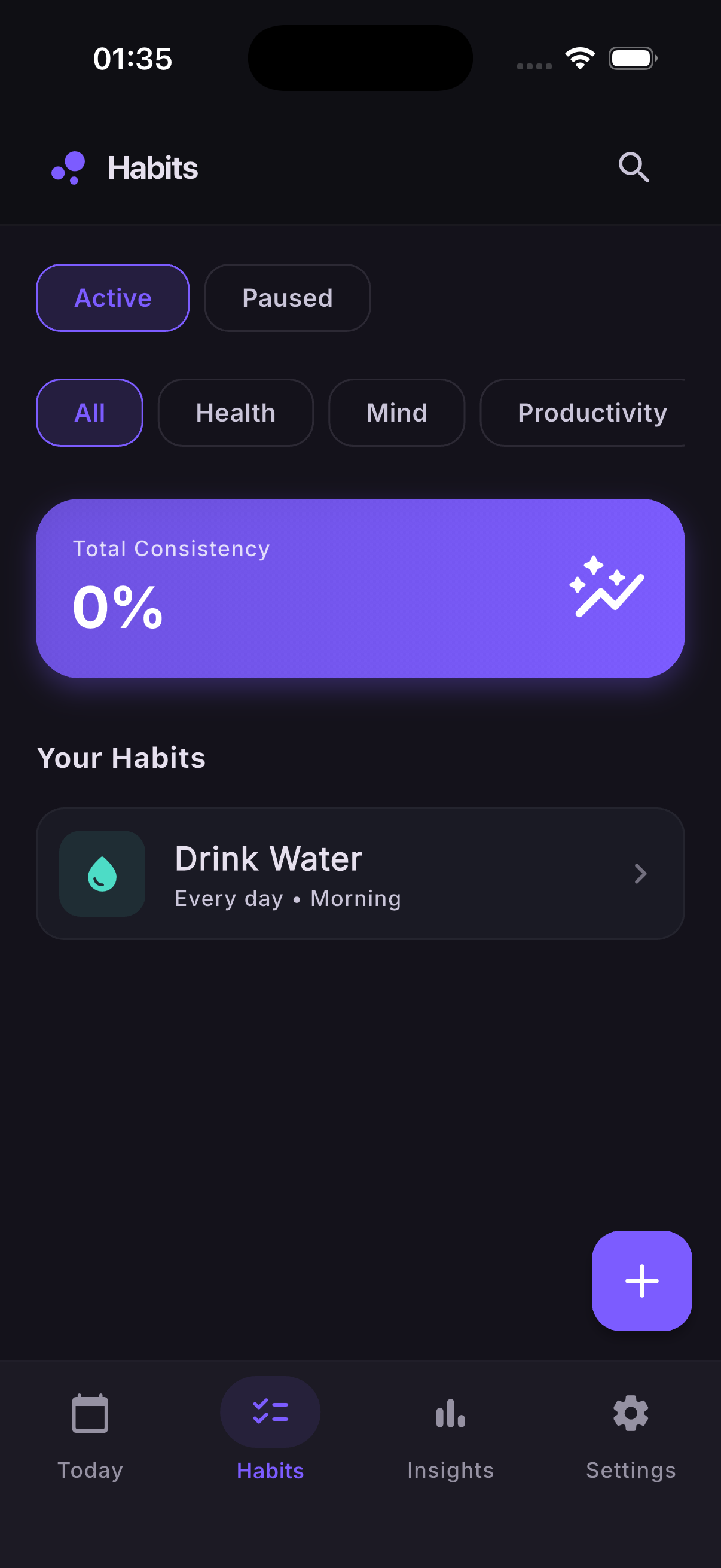 TinyHab habits screen