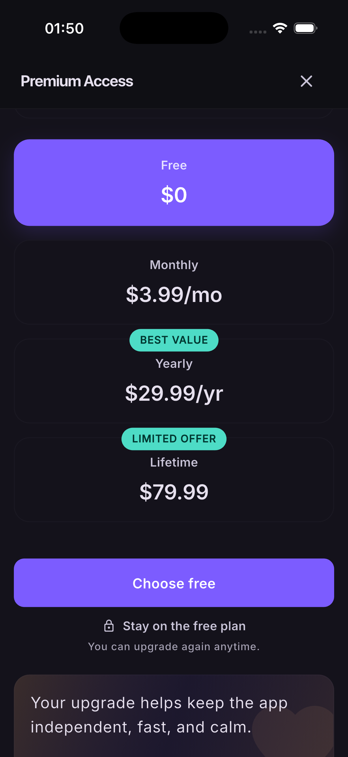 TinyHab plans screen